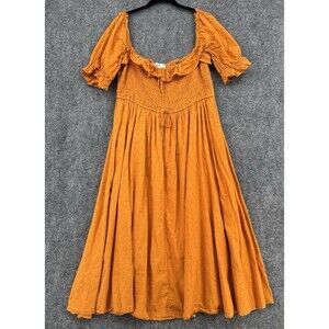 R. Yiposha Prairie Smocked Dress Orange Off Shoulder Puff Sleeve XXL 20
